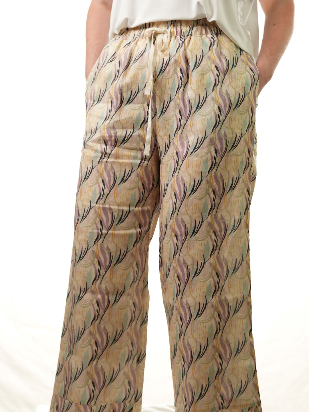 Linen Pyjama Pants in Leaves